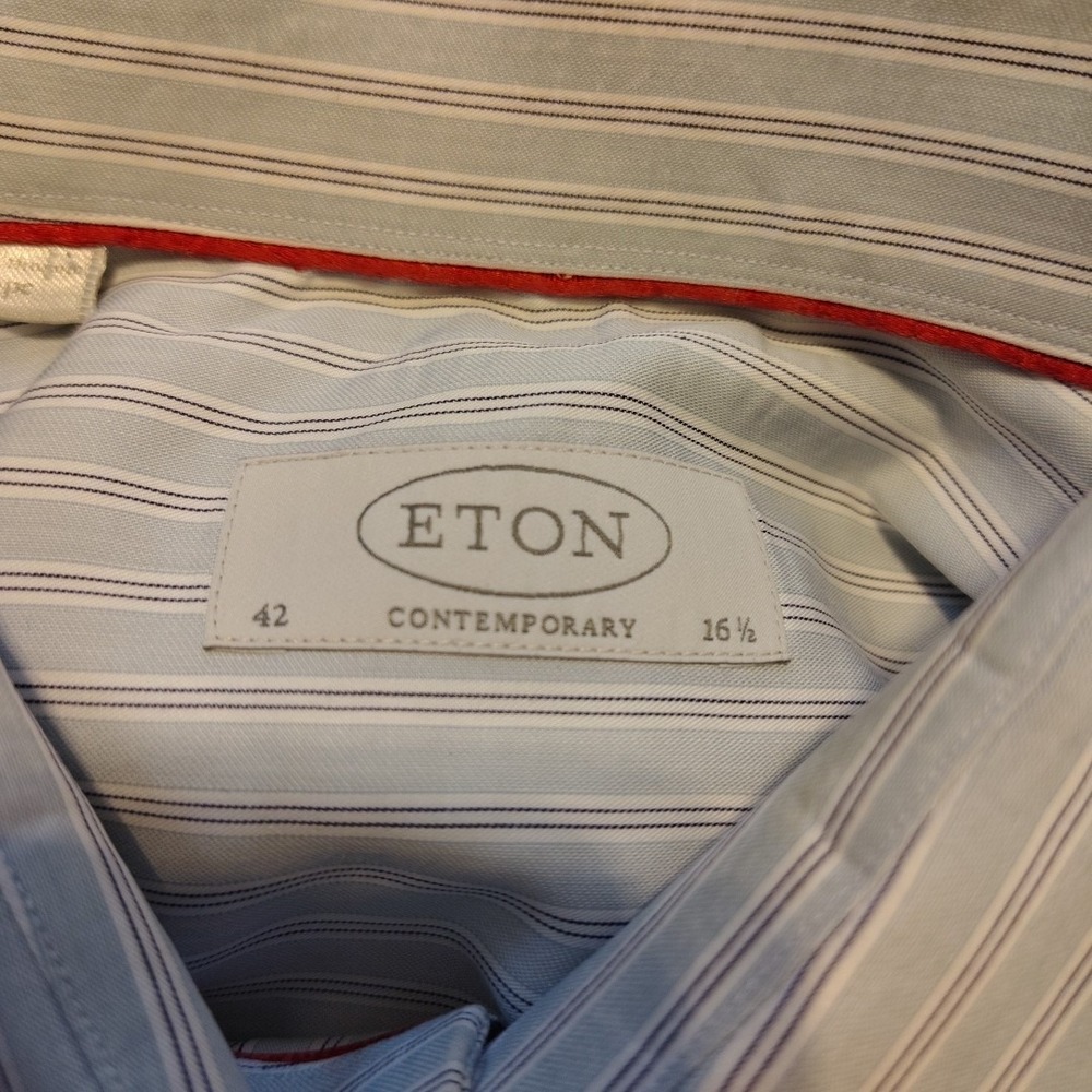 eton contemporary 16.5 42 Dress Shirt‎ Long Sleeve Striped Light Blue  Oxford - Picture 7 of 7